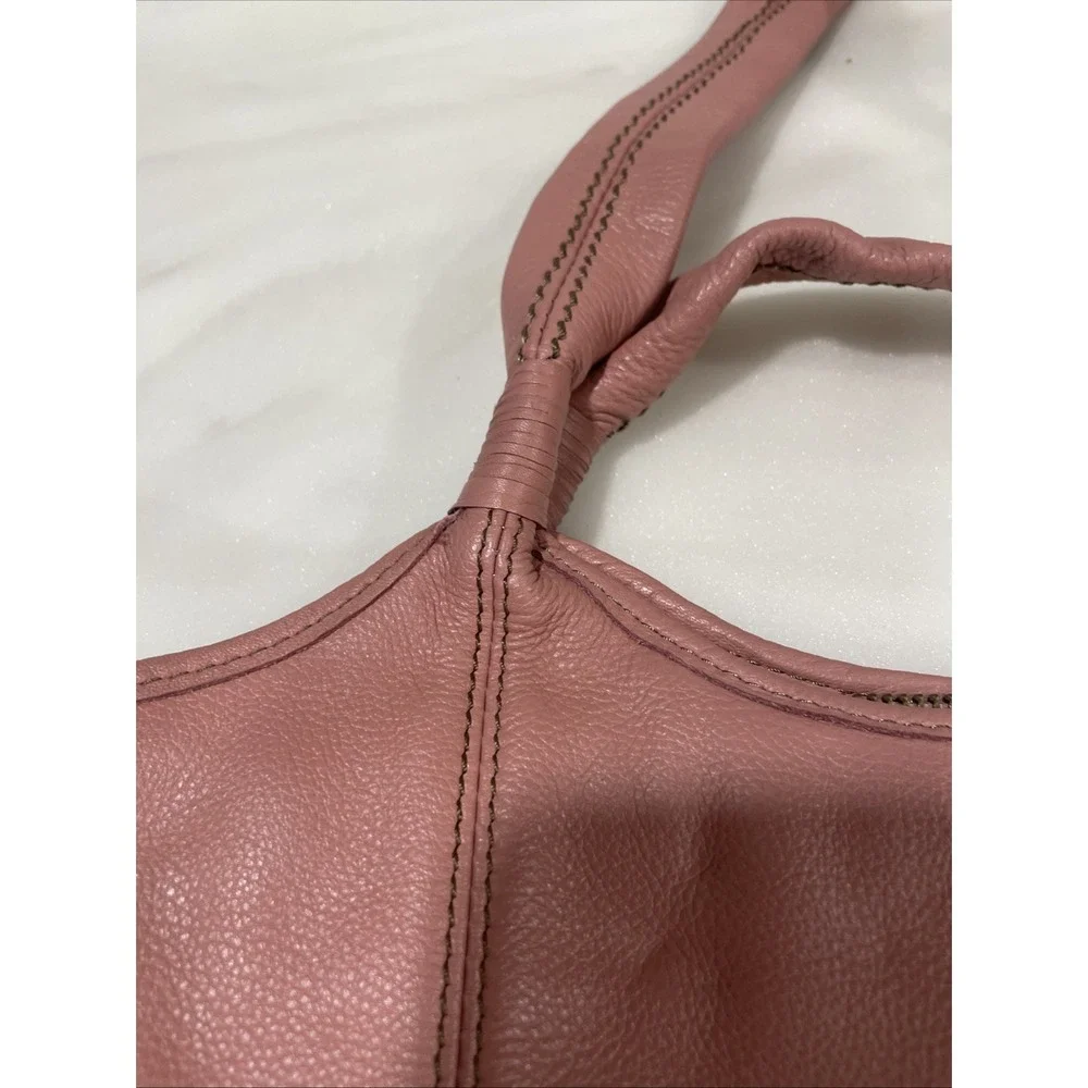 The Sak Leather Shoulder Bag Pink Tassels‎ Stitch Fun Lining Hobo EUC Boho